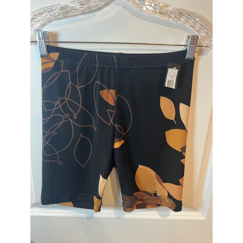 Marc Jacobs Womens Bike Shorts Leaf Print Black Tan Size M NWT